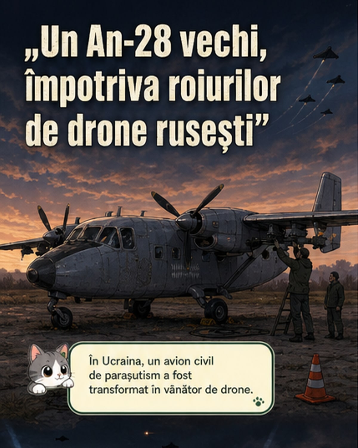 Un avion vechi de parașutism doboară drone rusești
