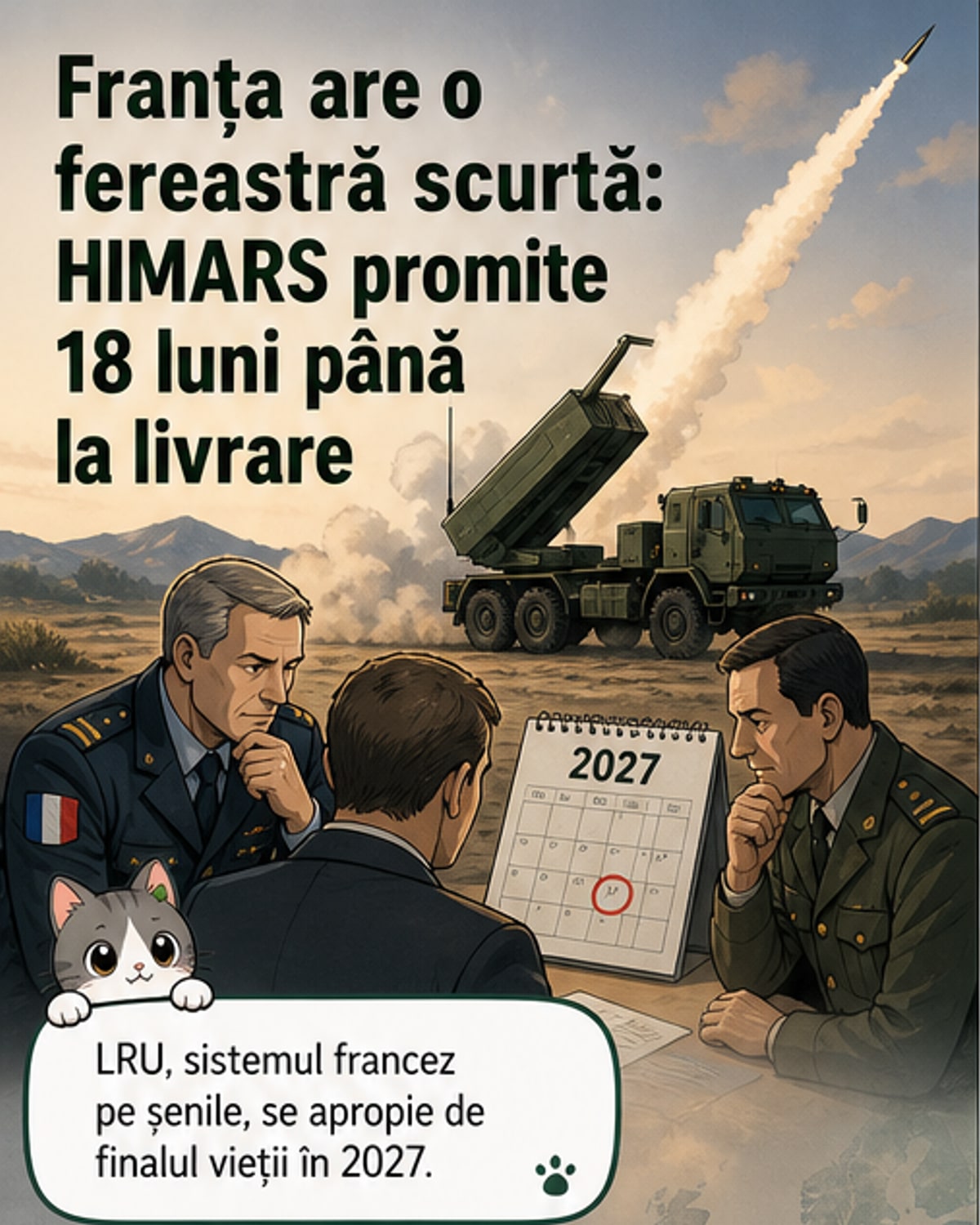 Un lansator HIMARS M142 în acțiune în Estonia, cu o rachetă în zbor, într-un peisaj deschis.