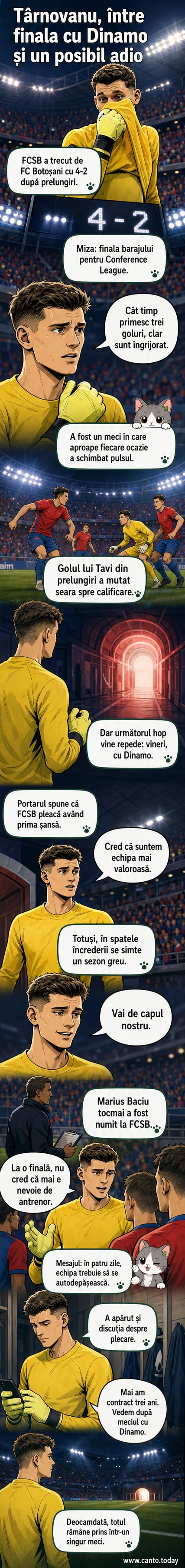Portarul FCSB-ului, Ștefan Târnovanu, făcând o declarație emoționantă după calificarea în finala barajului Conference League.