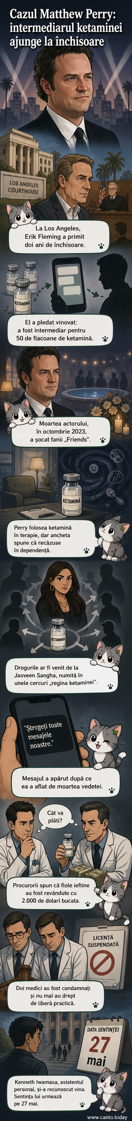 Ilustrare stilizată a unui flacon de ketamină pe fundalul unei scene din serialul Friends, cu silueta lui Matthew Perry în cadă.