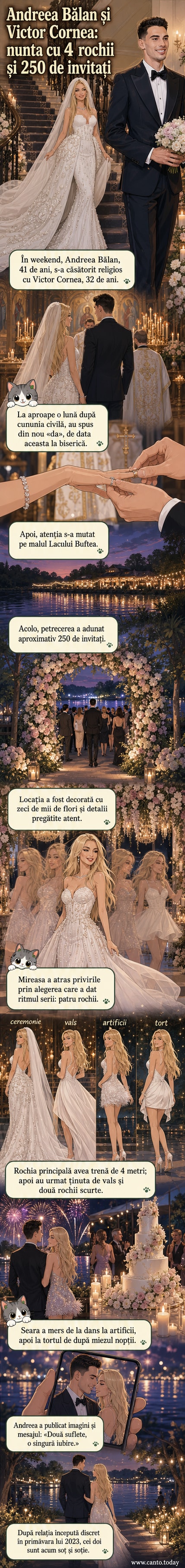 Andreea Bălan în rochie de mireasă alături de Victor Cornea la ceremonia religioasă de nuntă