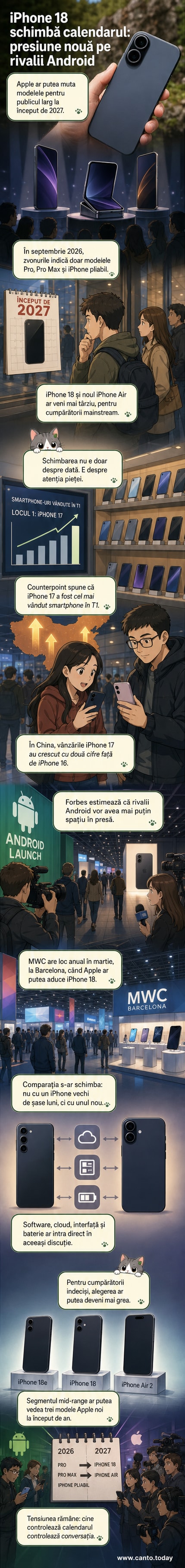 Două telefoane iPhone expuse într-un magazin Apple, cu lumini reflectate pe ecran, într-un cadru modern.