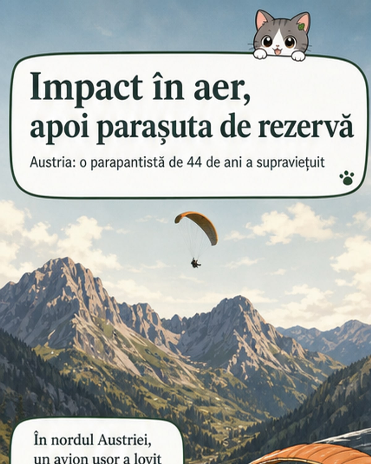 Un avion a lovit o parapantă în zbor