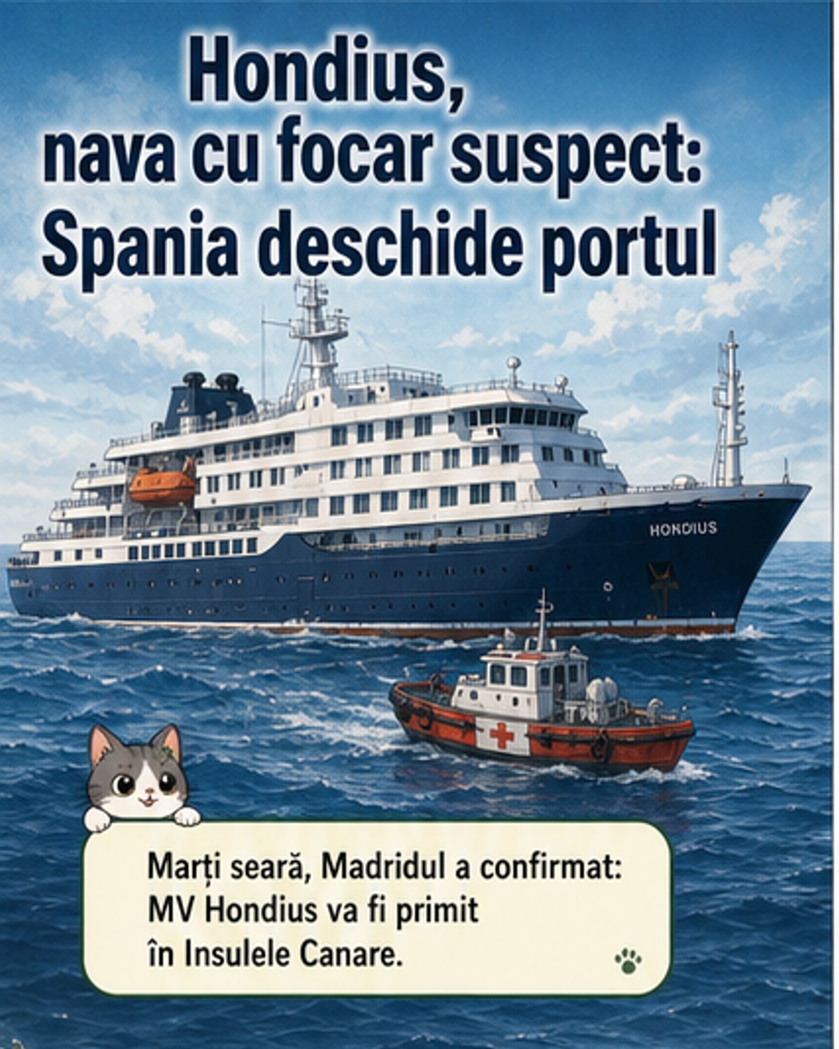 Nava afectată de hantavirus va ajunge în Canare