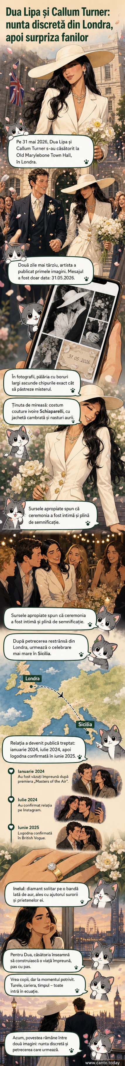 Dua Lipa și Callum Turner se țin de mână la ieșirea din clădirea unde s-au căsătorit, înconjurat de confetti, purtând haine elegante, Londra, 31 mai 2026