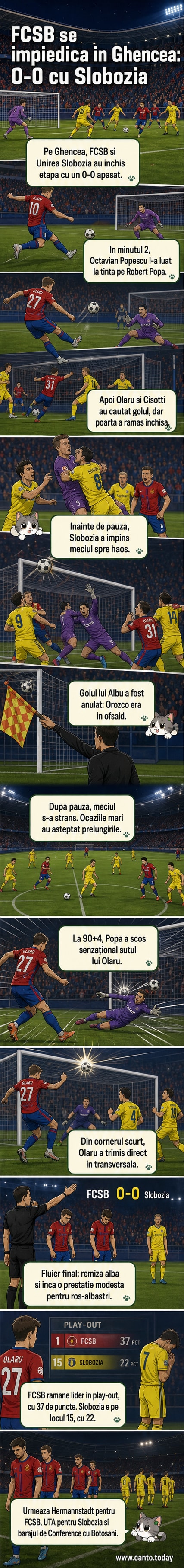 Jucători ai FCSB și Unirea Slobozia într-un meci de play-out fără goluri, pe stadionul din Ghencea