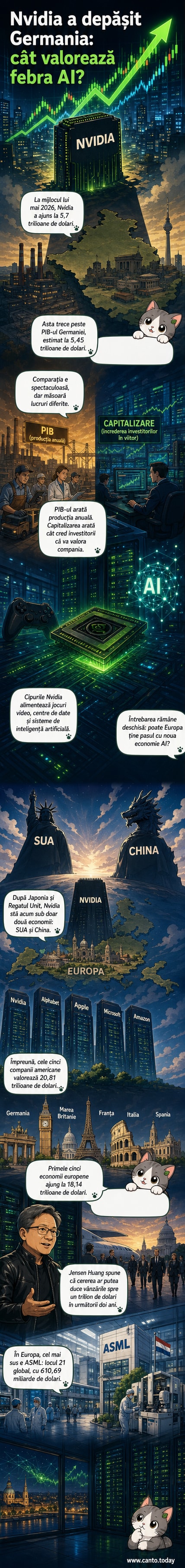 Grafic care compară capitalizarea bursieră a Nvidia cu PIB-ul Germaniei, evidențiind depășirea