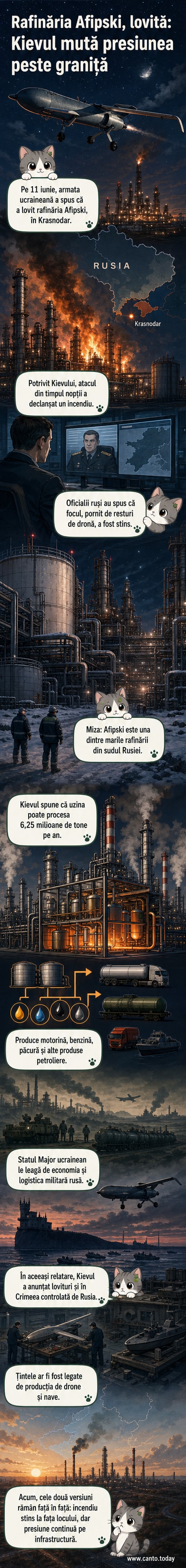 Imagine satelitară cu fum ridicându-se de la o rafinărie în flăcări în sudul Rusiei, în timpul unui atac cu dronă ucrainean.