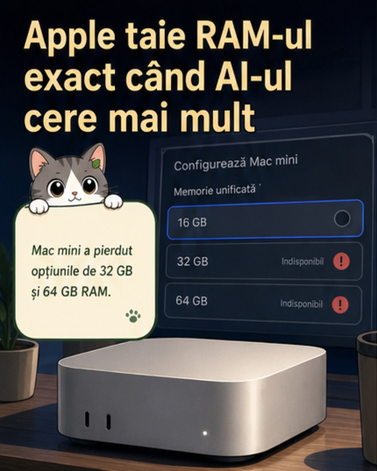 Apple reduce RAM-ul pe Mac Studio și Mac mini
