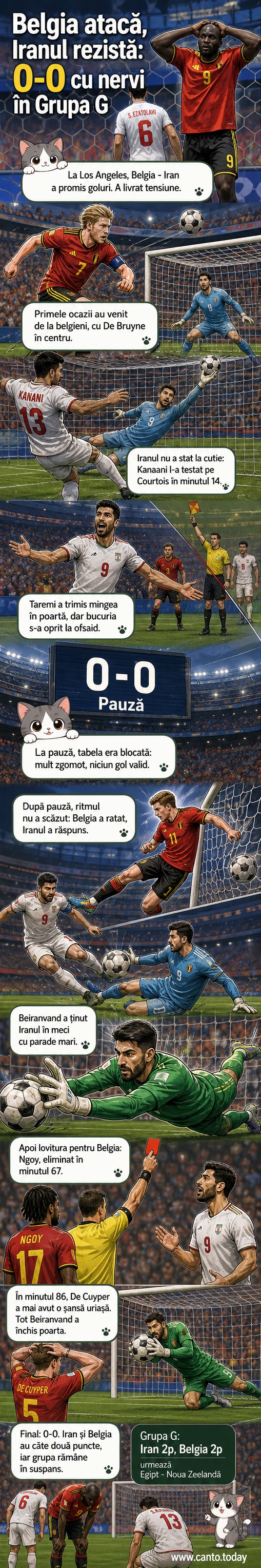 Jucători de fotbal într-un meci internațional intens, cu public numeros în tribune și arbitru central observând o acțiune crucială.