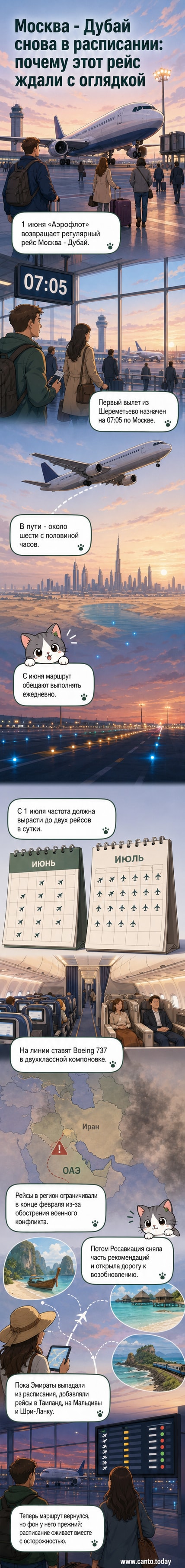 Иллюстрация: самолёт «Аэрофлота» взлетает из аэропорта «Шереметьево» в направлении Дубая, на фоне карты маршрута через Иран