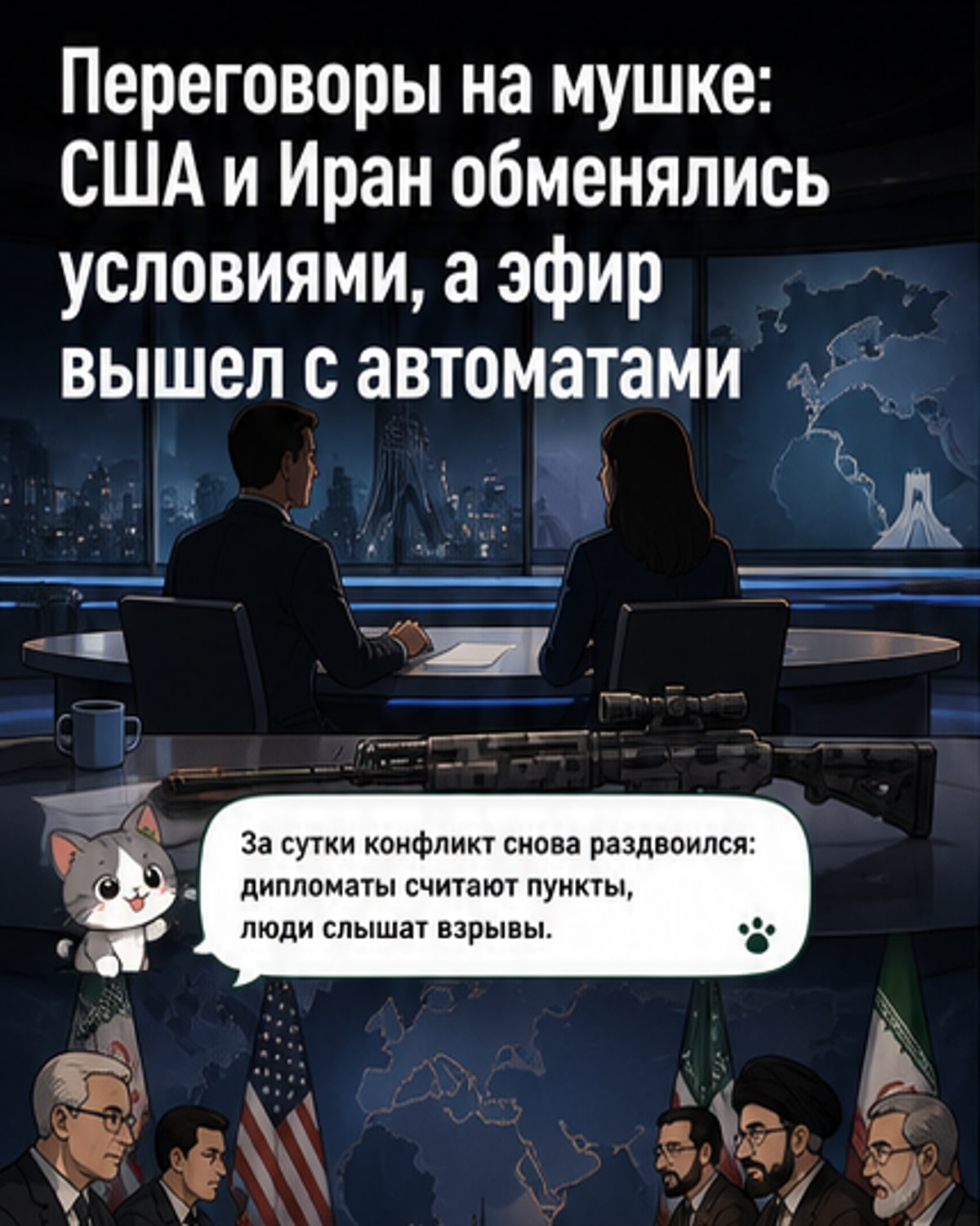 Ведущие Ирана вышли в эфир с автоматами