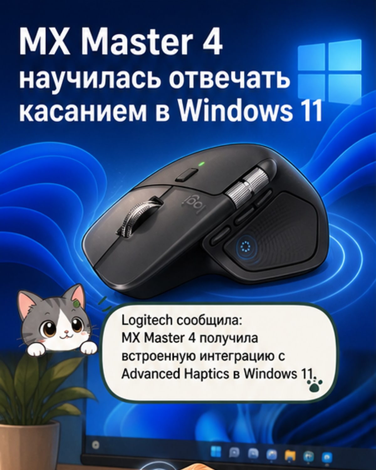 Logitech MX Master 4 получила тактильную обратную связь в Windows 11