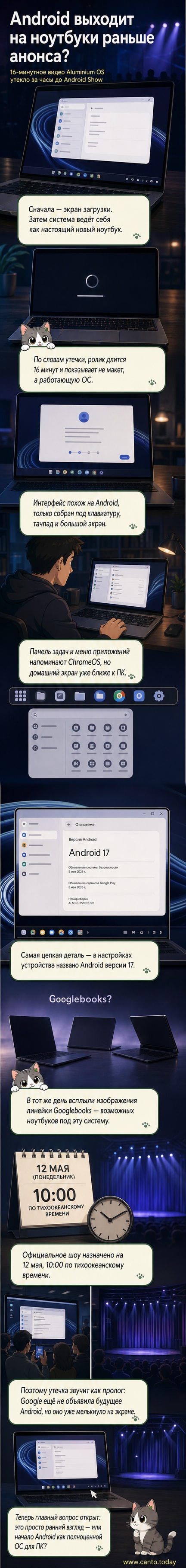Скриншот интерфейса новой ОС Google Aluminium OS с панелью задач, значками приложений и строкой поиска Google на домашнем экране
