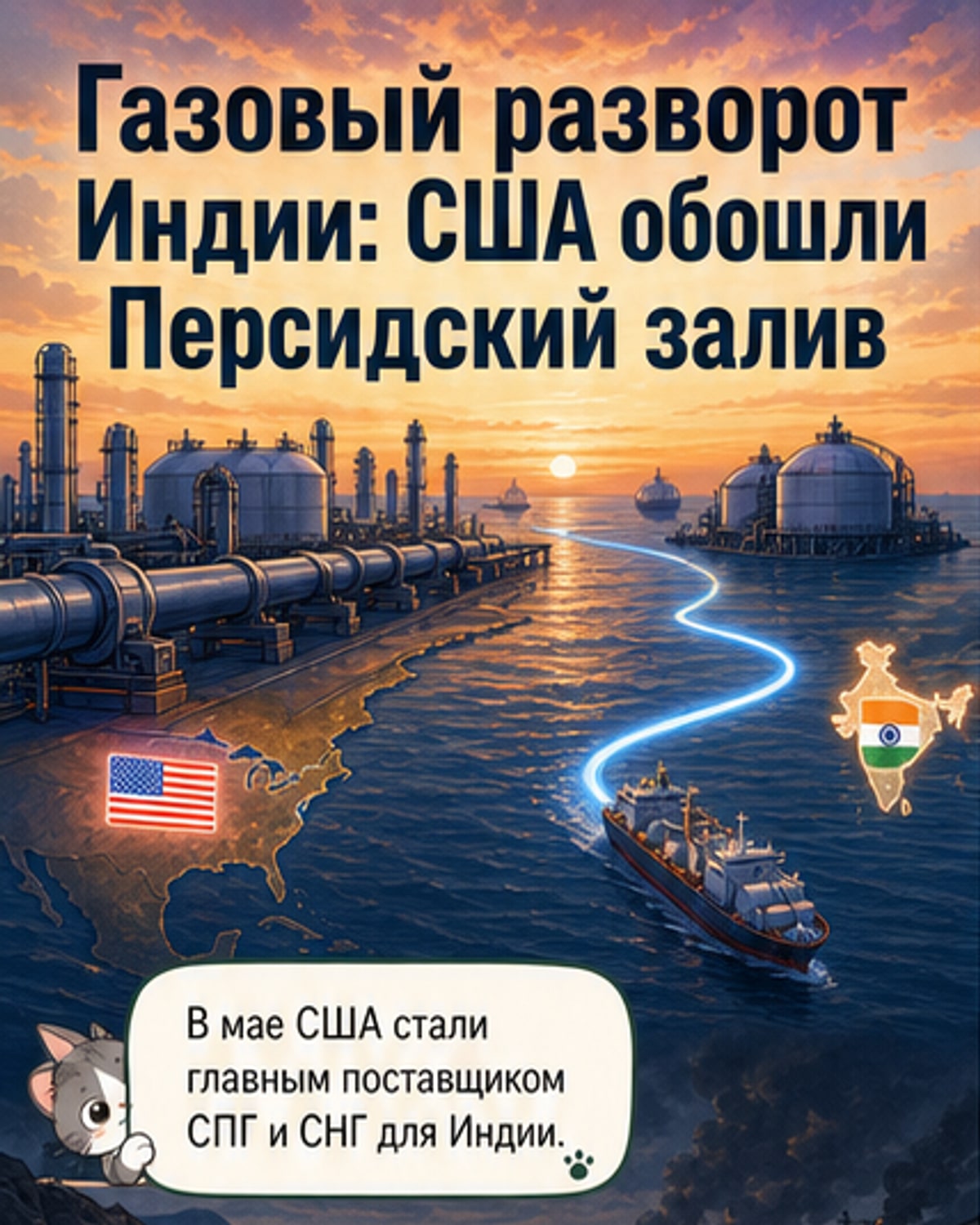 США обогнали Ближний Восток по поставкам газа в Индию