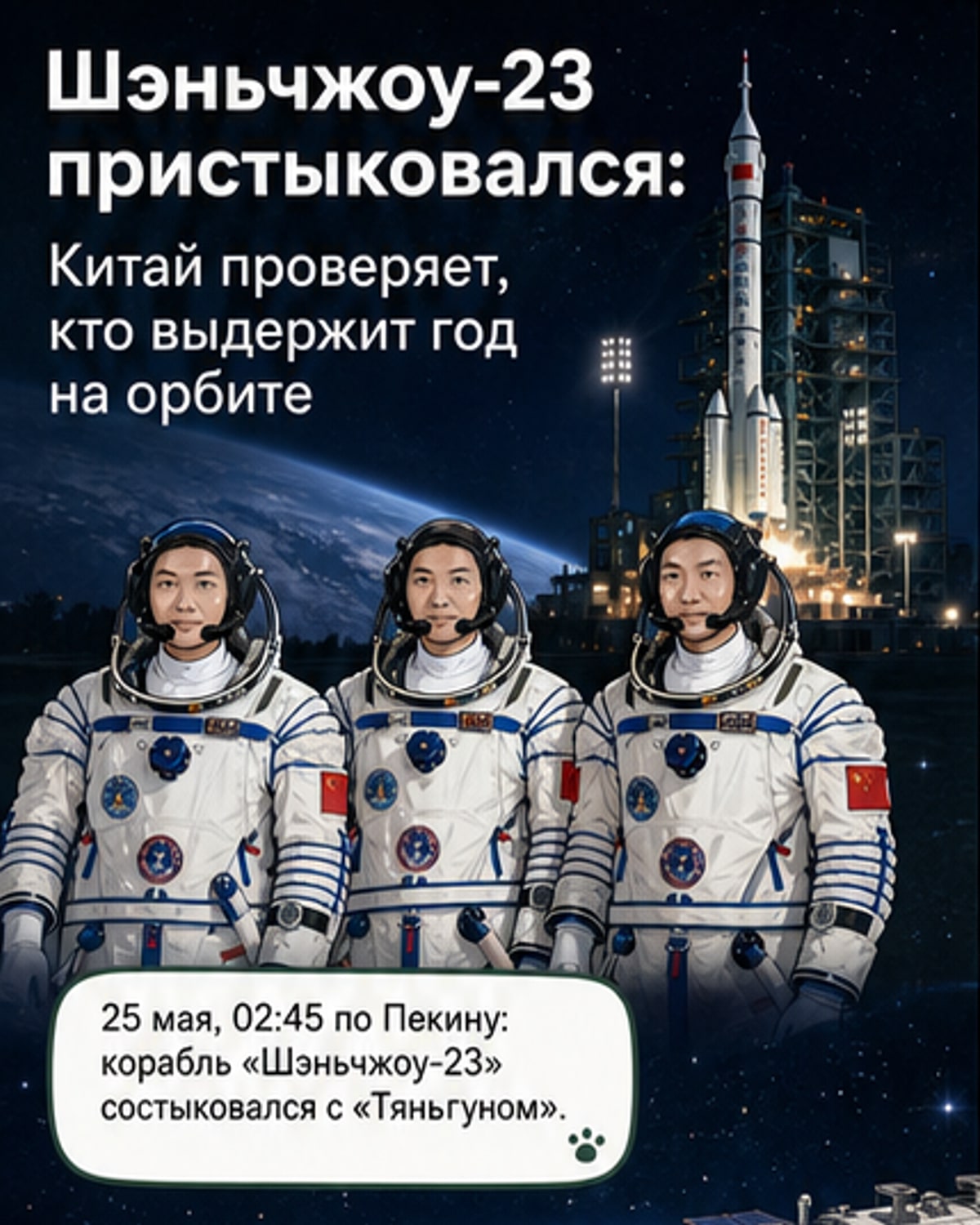 Китай пристыковал «Шэньчжоу-23» к орбитальной станции