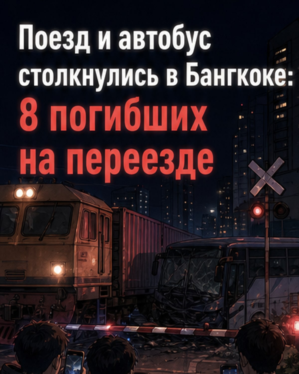 Столкновение поезда и автобуса в Бангкоке