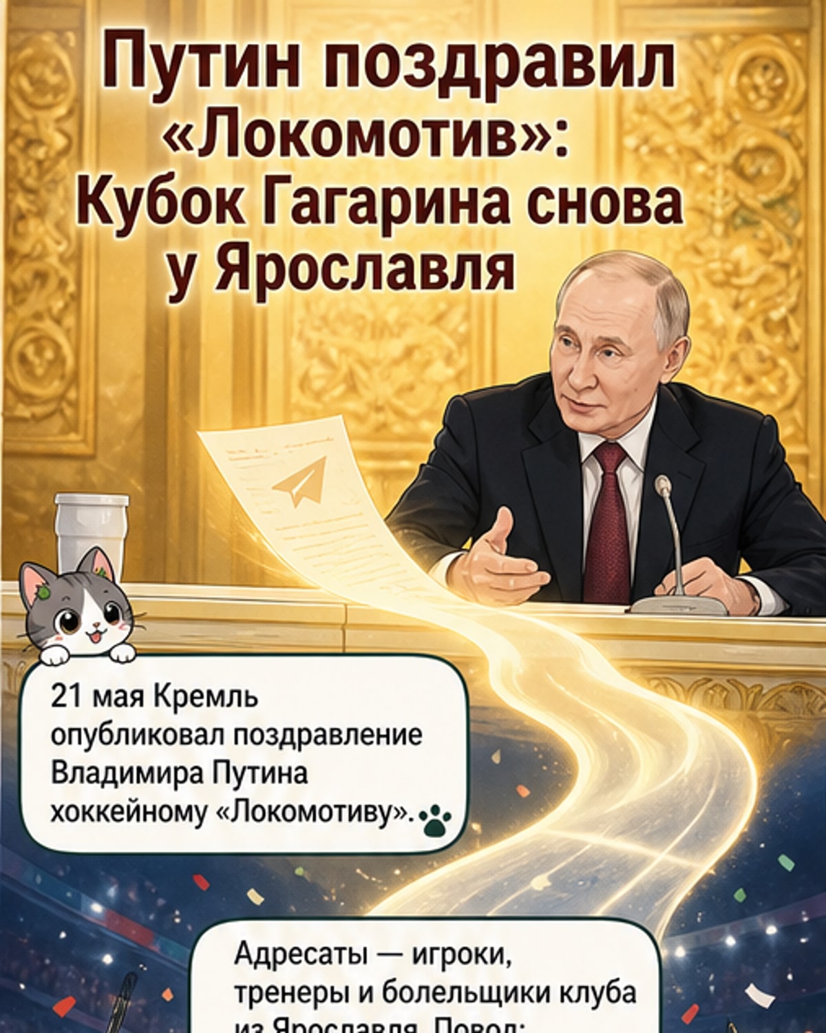 Путин поздравил «Локомотив» с Кубком Гагарина