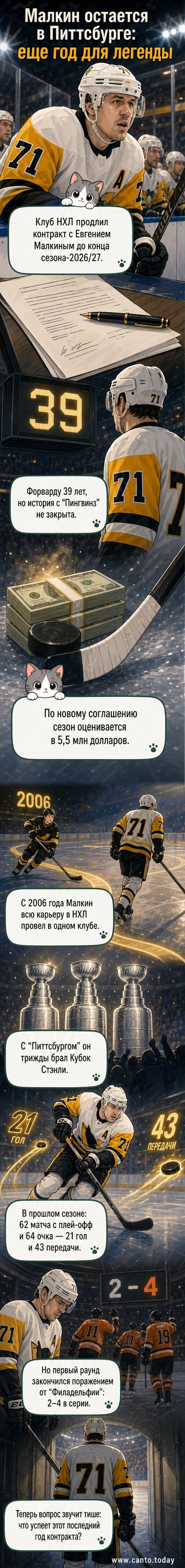 Евгений Малкин в форме «Питтсбург Пингвинз» на льду, играет в хоккей под пристальным взглядом зрителей и фотографа.