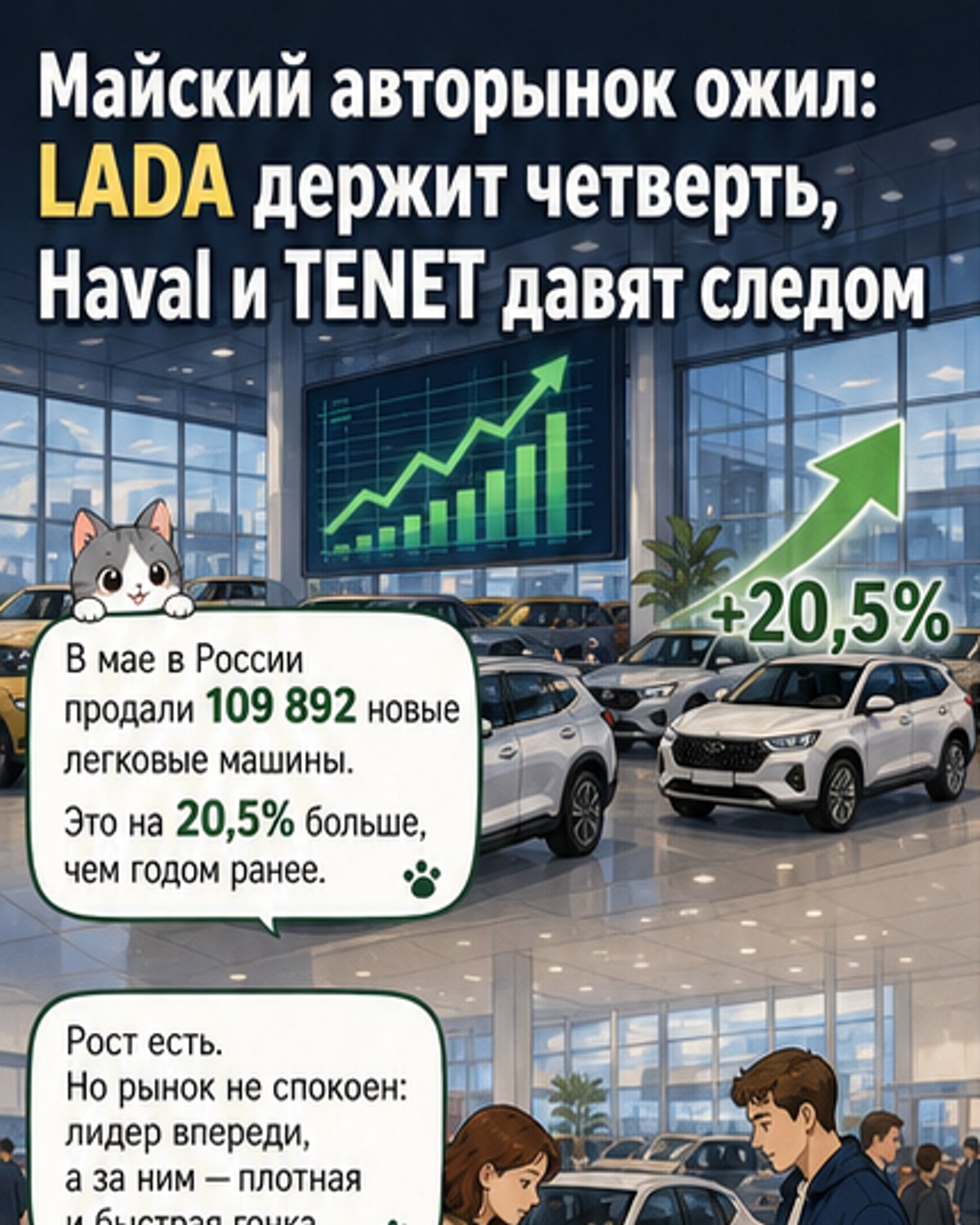 Продажи новых авто в РФ выросли на 20,5%