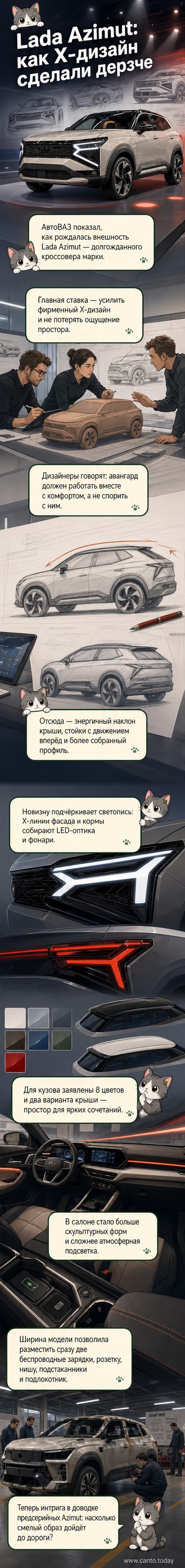 Иллюстрация Lada Azimut с X-образным дизайном экстерьера и современным интерьером с подсветкой и беспроводными зарядками