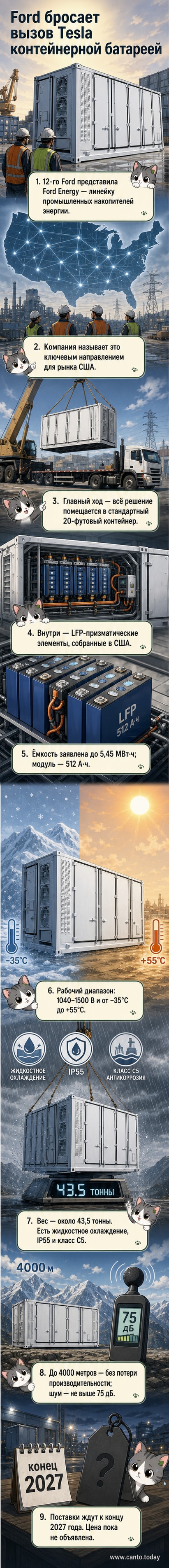 20-футовый контейнер с промышленным аккумулятором Ford Energy, установленный на бетонной площадке