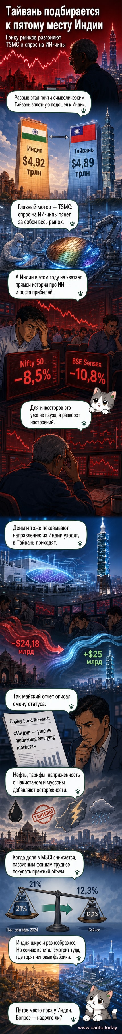 График сравнения рыночной капитализации Тайваня и Индии с логотипом TSMC и фондовыми индексами