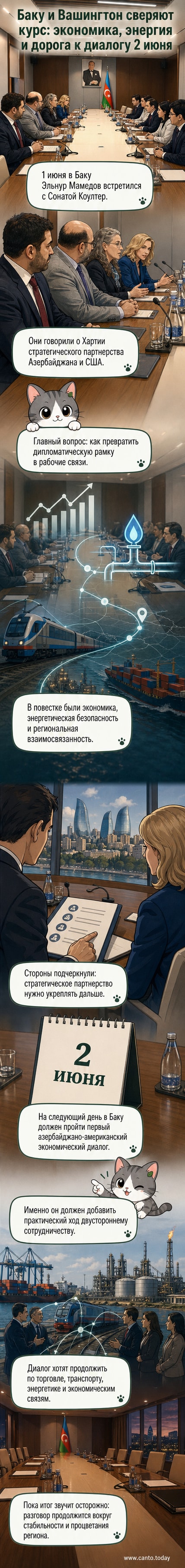 Дипломаты Азербайджана и США во время встречи, обсуждающие стратегическое партнёрство на фоне флагов двух стран