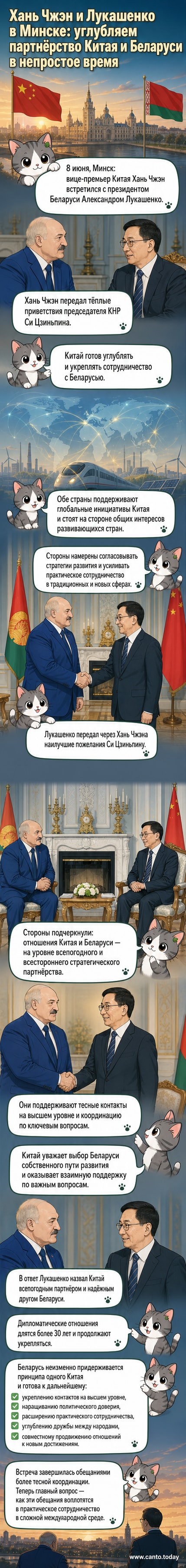 Заместитель председателя КНР Хань Чжэн и президент Беларуси Александр Лукашенко на встрече в Минске, 8 июня 2026 года