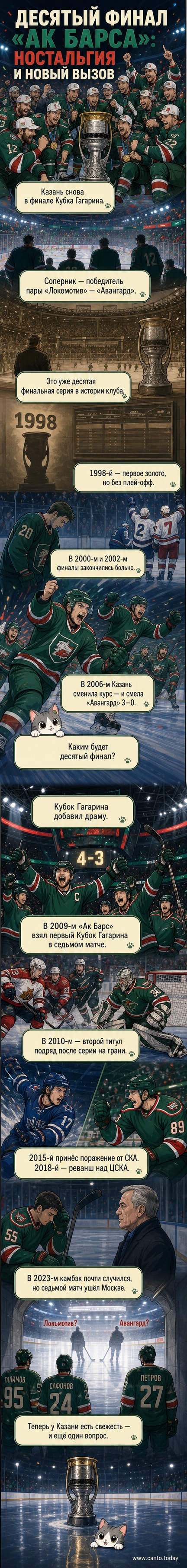 Хоккейный матч «Ак Барса» в финале Кубка Гагарина — игроки в зелёной форме атакуют, трибуны заполнены болельщиками, на фоне логотип КХЛ.