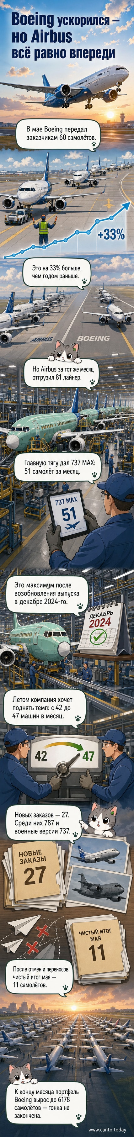 Иллюстрация: два самолёта — Boeing 737 MAX и Airbus A320 — на фоне взлётной полосы, один чуть впереди другого.