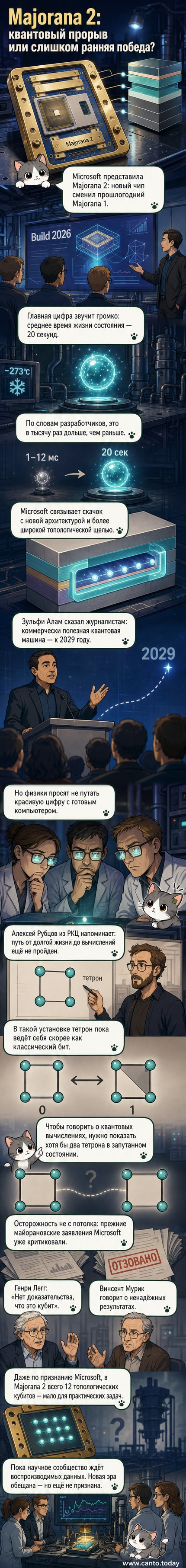 Схематичное изображение квантового чипа Majorana 2 с топологическими кубитами и свинцовой крышкой, фон — лаборатория Microsoft Quantum