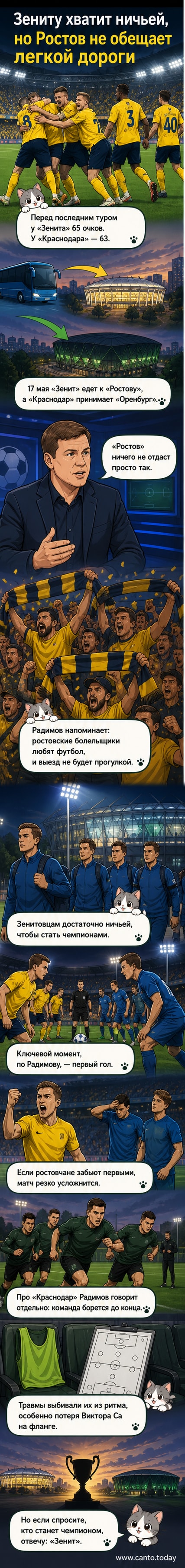 Футболисты «Ростова» на поле во время тренировки, на заднем плане — стадион и фанаты. Иллюстрация к анализу финального тура РПЛ.