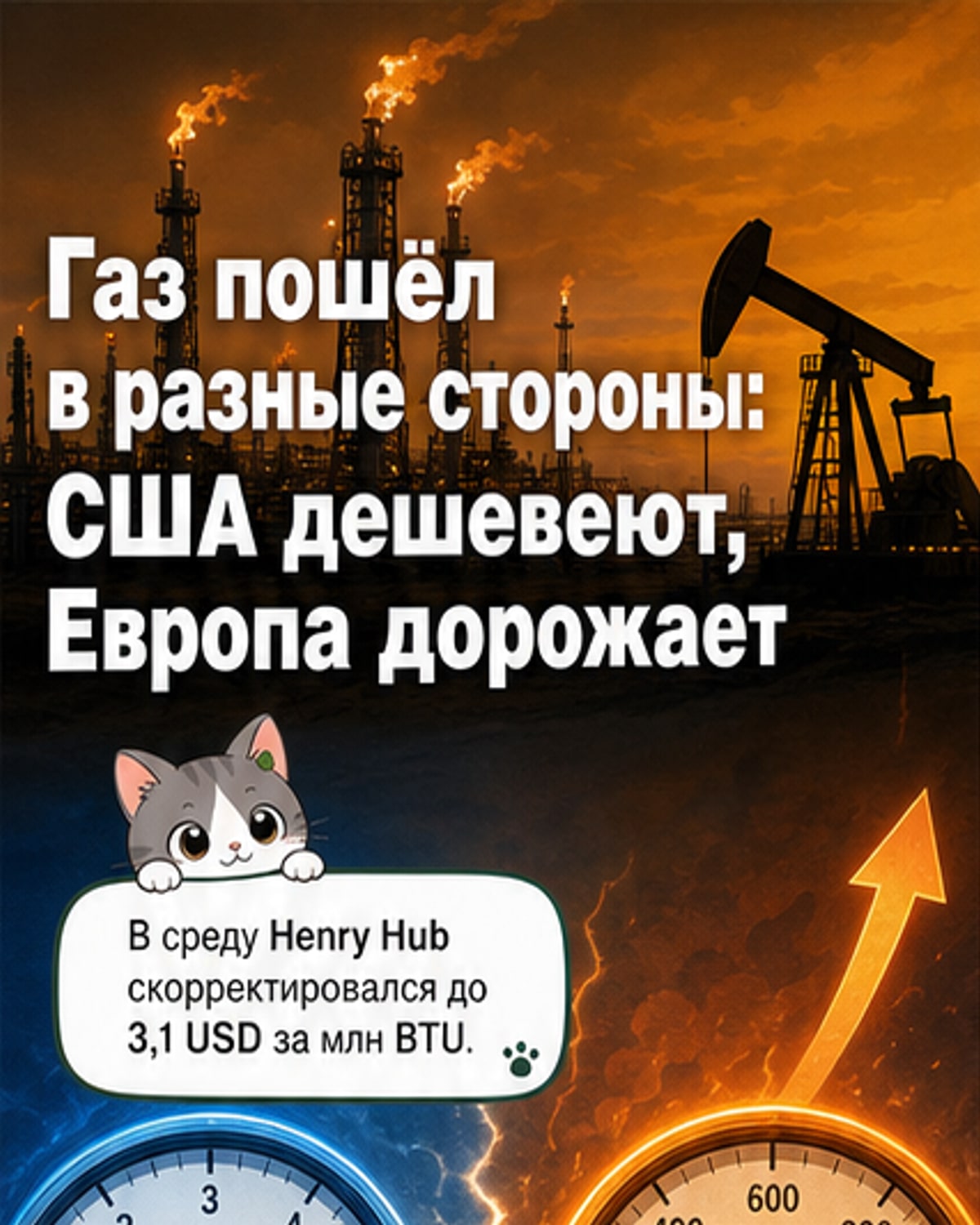 Газ в Европе подорожал, в США — дешевеет