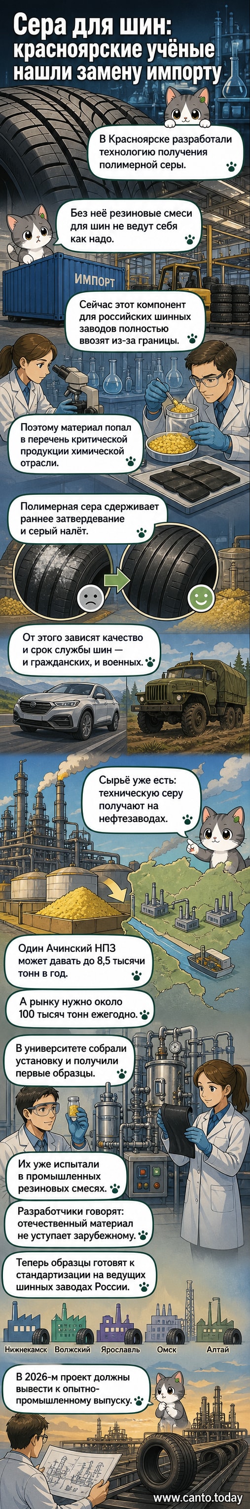 Иллюстрация процесса получения полимерной серы из нефтепродуктов для производства шин