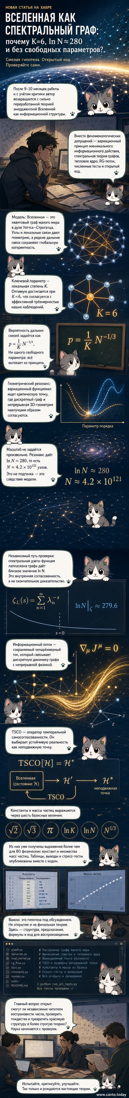 Иллюстрация квантового графа малого мира, из которого эмерджентно возникают пространство, время и частицы