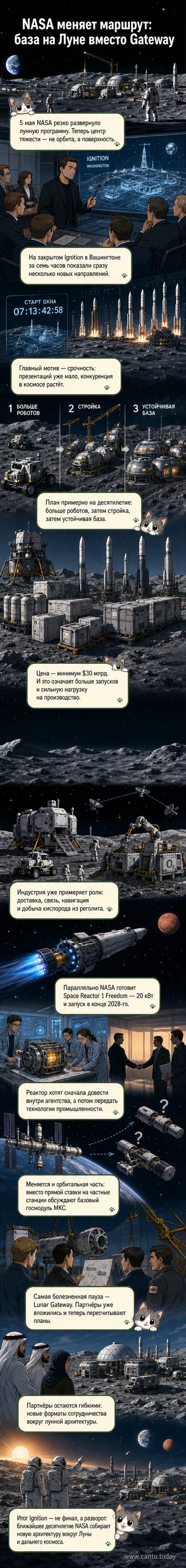 Иллюстрация NASA: лунная база на поверхности спутника с модулями, роверами и антеннами на фоне Земли на небе