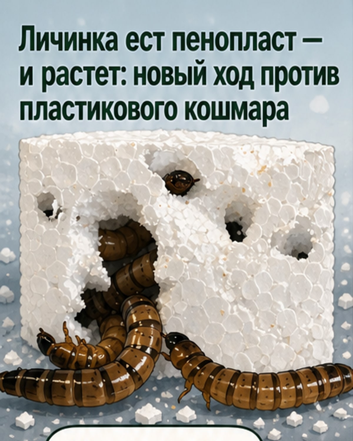 Личинка жука ест пластик