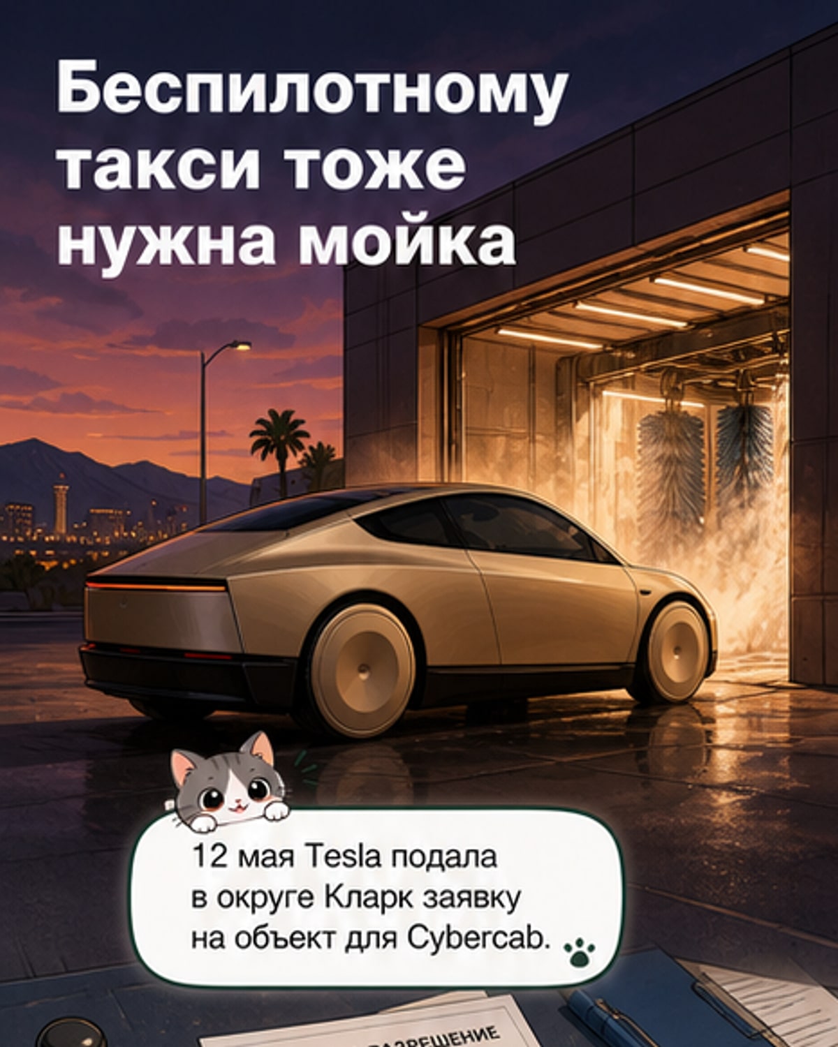 Tesla строит мойку для роботакси