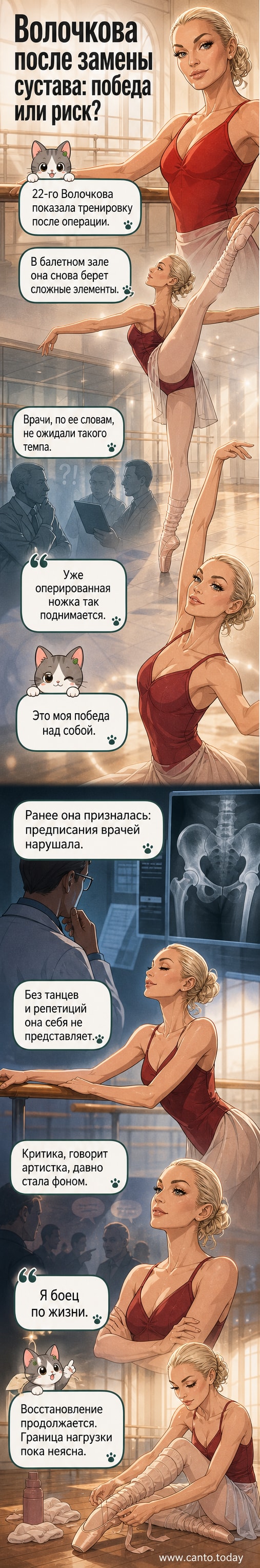 Анастасия Волочкова в балетном зале, демонстрирует высокий подъем ноги после операции на тазобедренном суставе