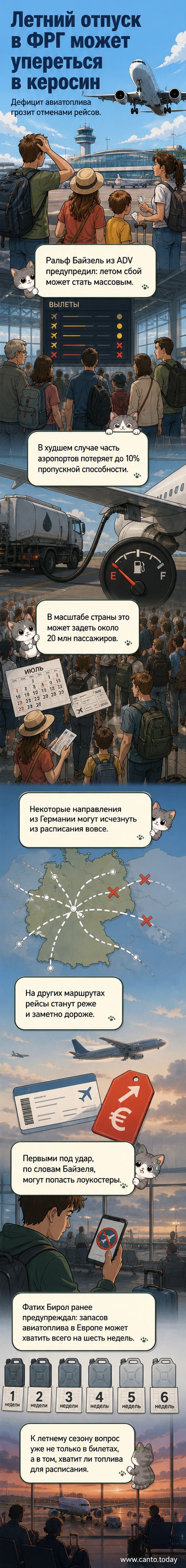 Авиалайнер на фоне табло с отменёнными рейсами, символизируя кризис из-за нехватки керосина в немецких аэропортах