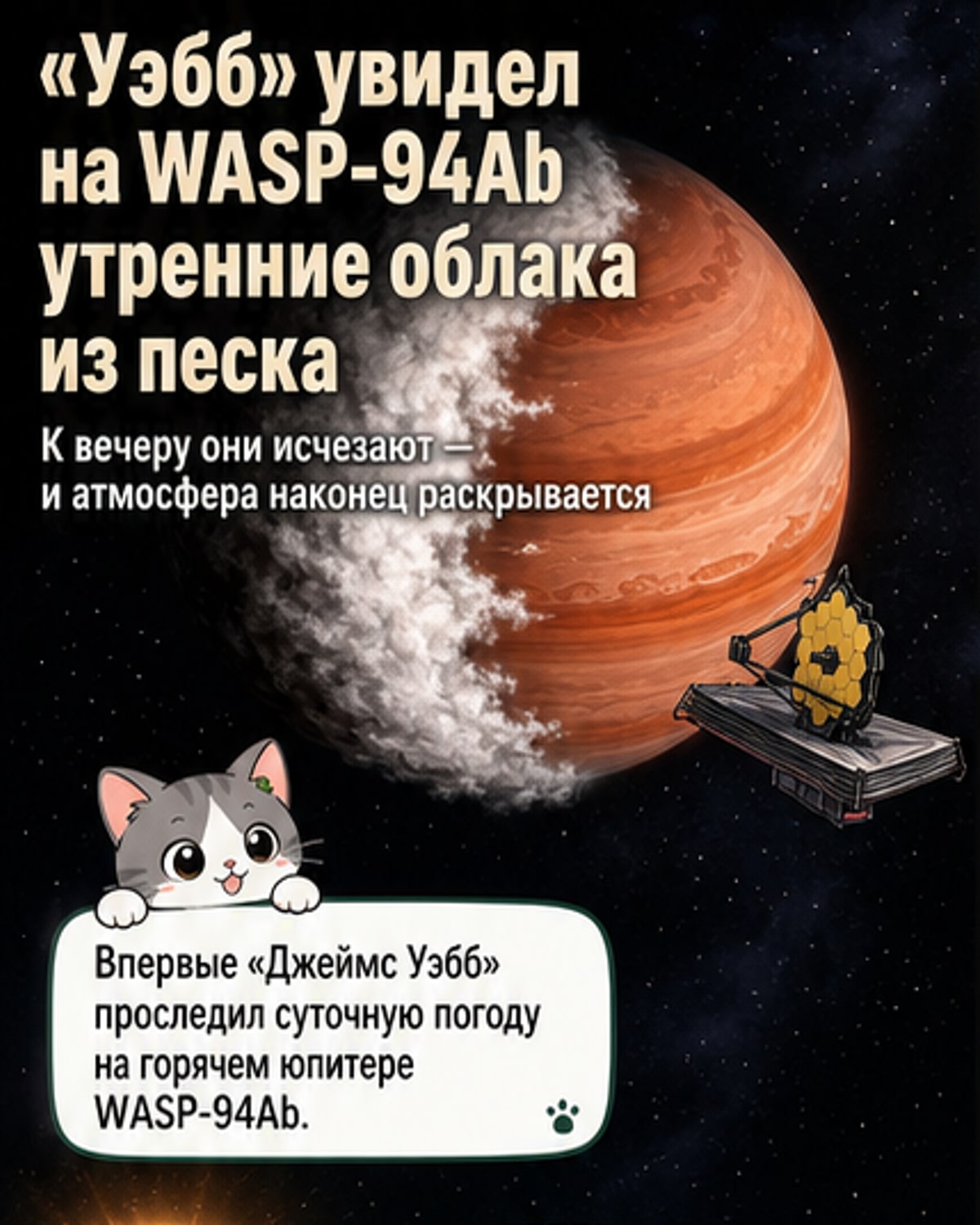 На «горячем юпитере» обнаружены утренние облака из песка