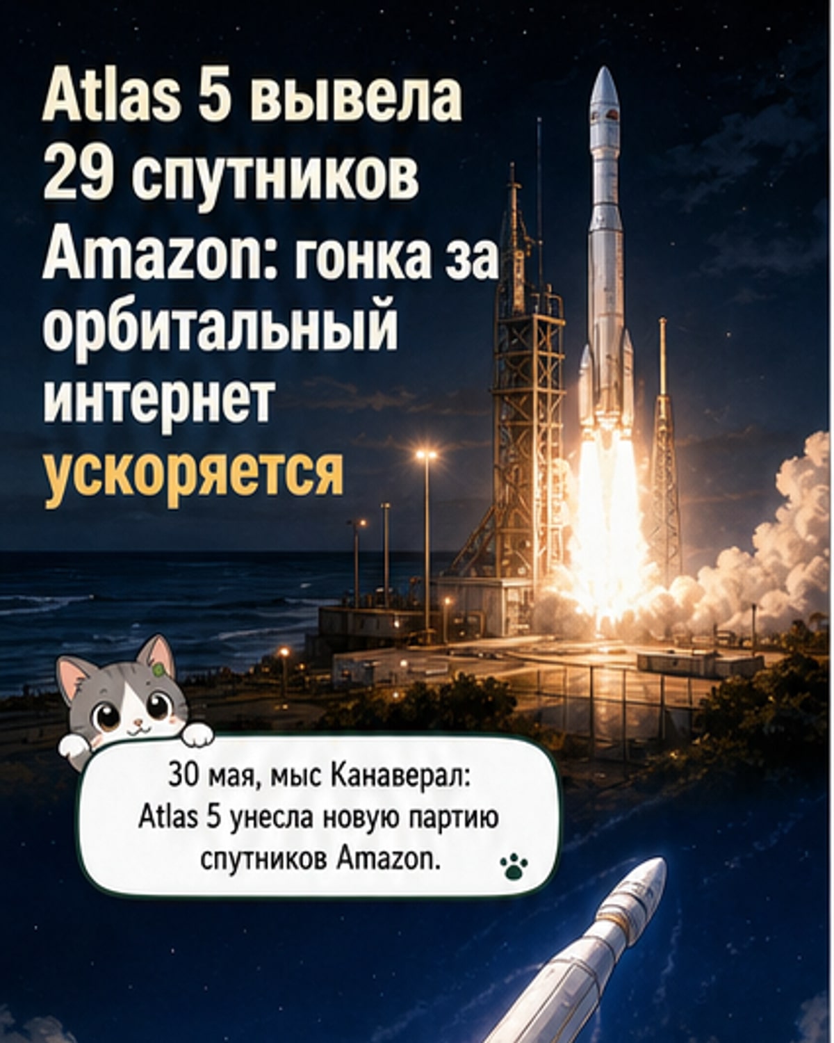 Amazon выводит 29 новых спутников