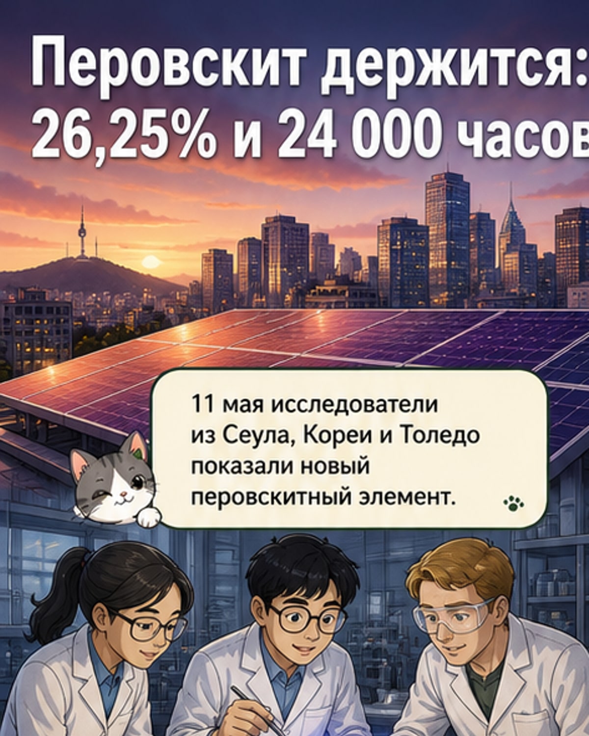 Перовскитный солнечный элемент выдержал 24 тыс. часов