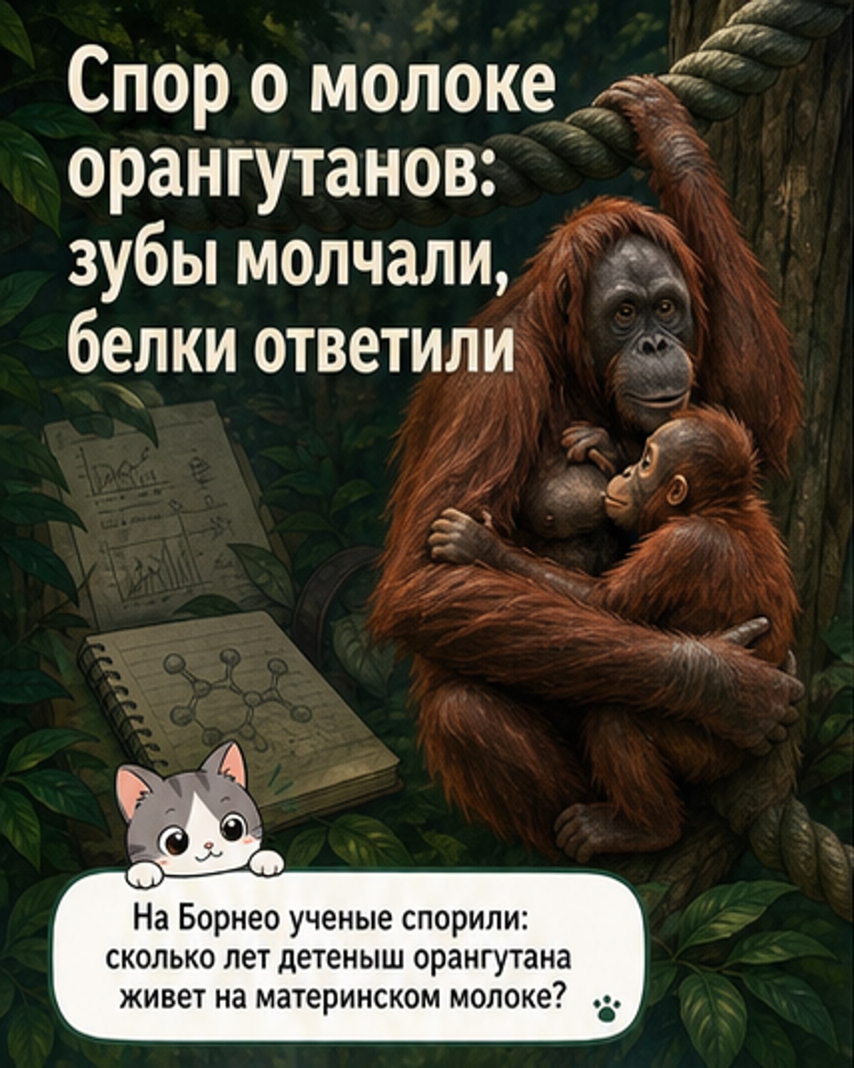 Орангутаны кормят грудью до 6,5 лет