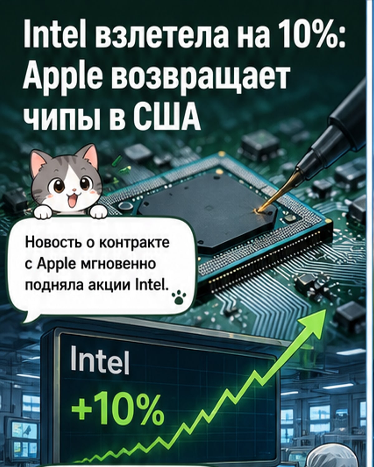 График роста акций Intel на фоне чиповой сделки с Apple
