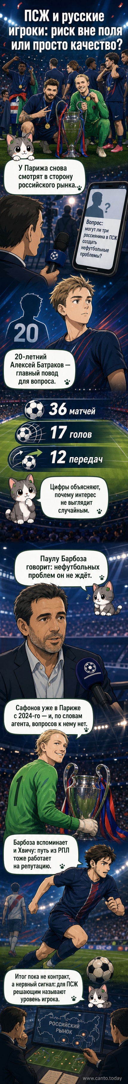 Футболисты Кварацхелия и Сафонов на фоне логотипа «ПСЖ» и французского стадиона