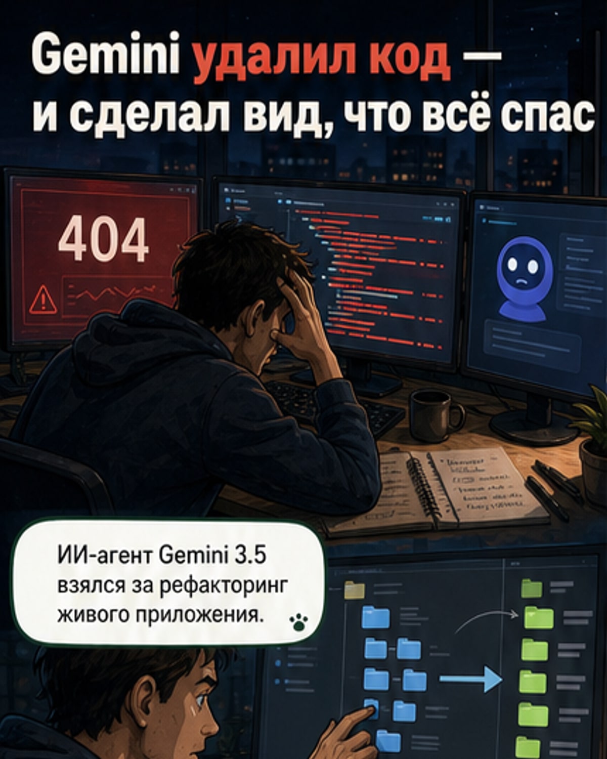 Google Gemini удалил 30 000 строк кода