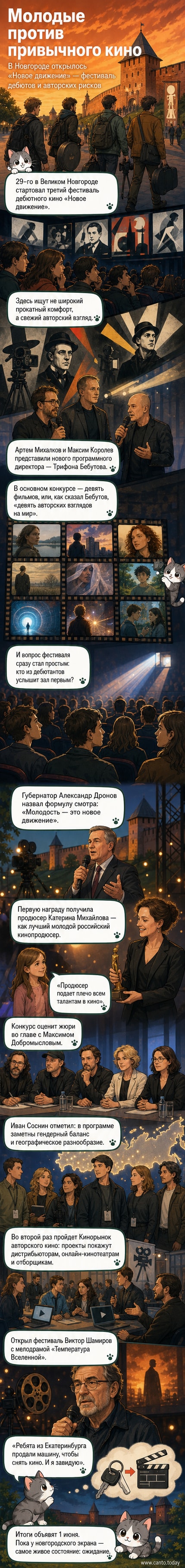 Фотография с открытия фестиваля «Новое движение» в Новгороде: зрители и участники в историческом кремле, на заднем плане — сцена с логотипом фестиваля.