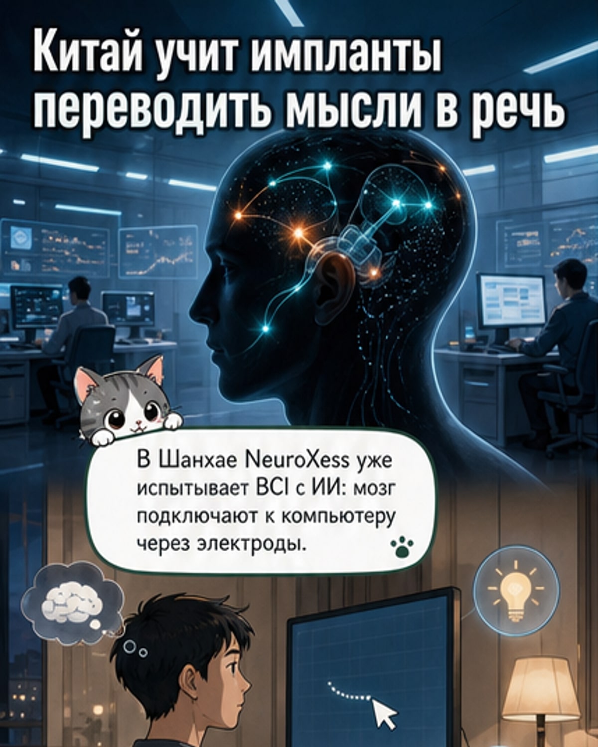 Китай подключает ИИ к мозгу